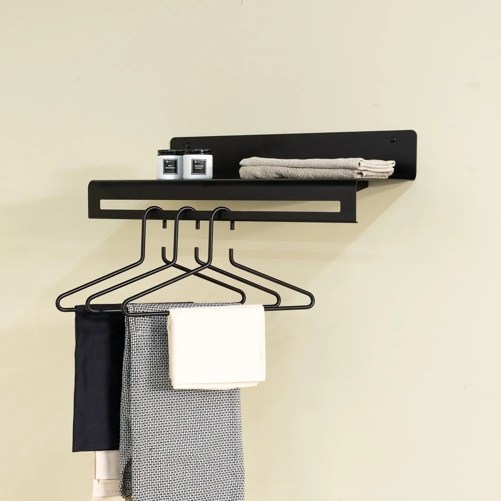 Fekete fém fali fogas polccal 60 cm Sway – Spinder Design