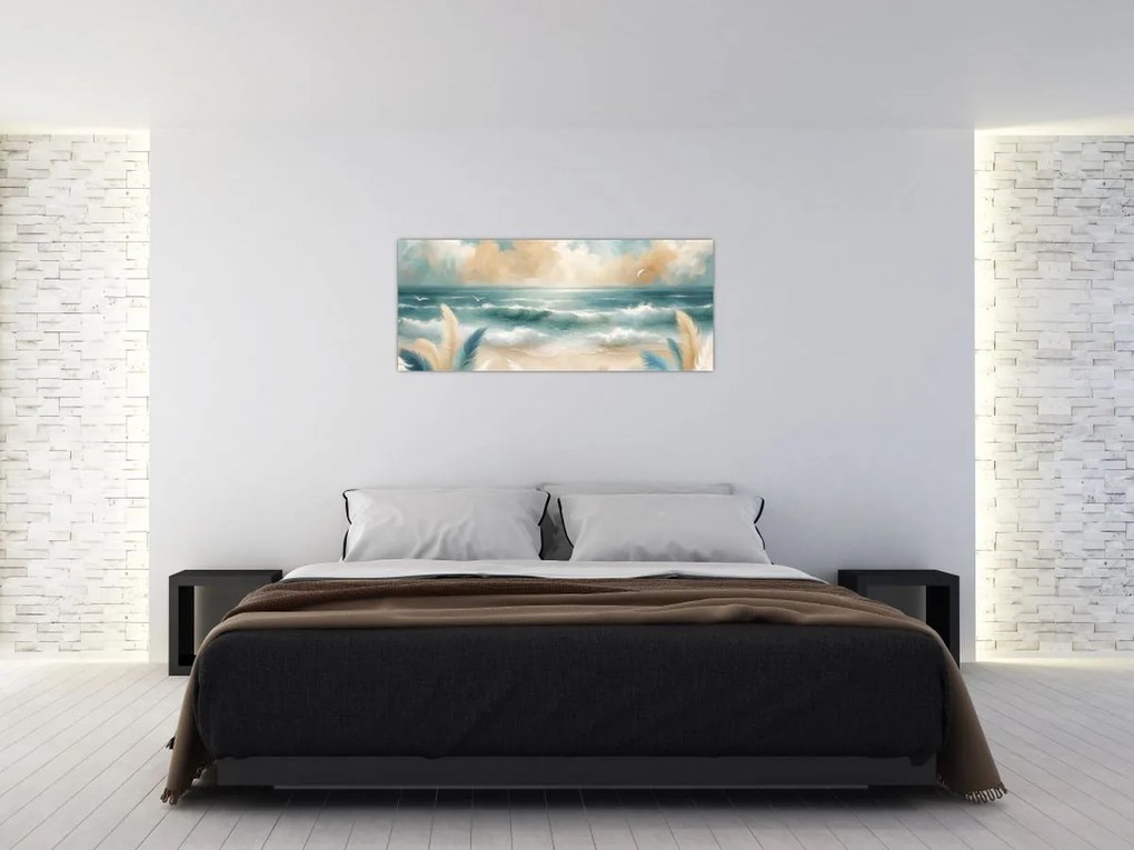 Kép – Festett strand lágy színekben (120x50 cm)