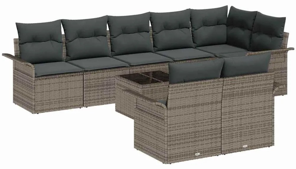 Kerti Kanapé Szett párnával tárolóval 9 pcs Szürke Poli rattan