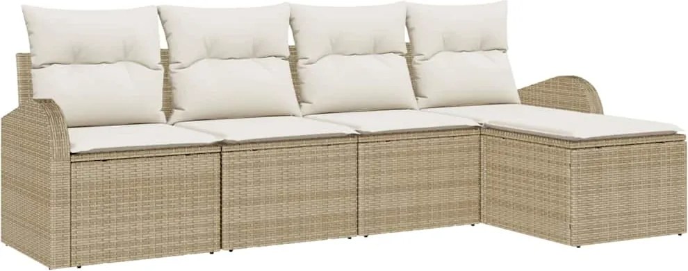 vidaXL Kanapé Szett párnával tárolóval 5 pcs Beige és Fehér polirattan