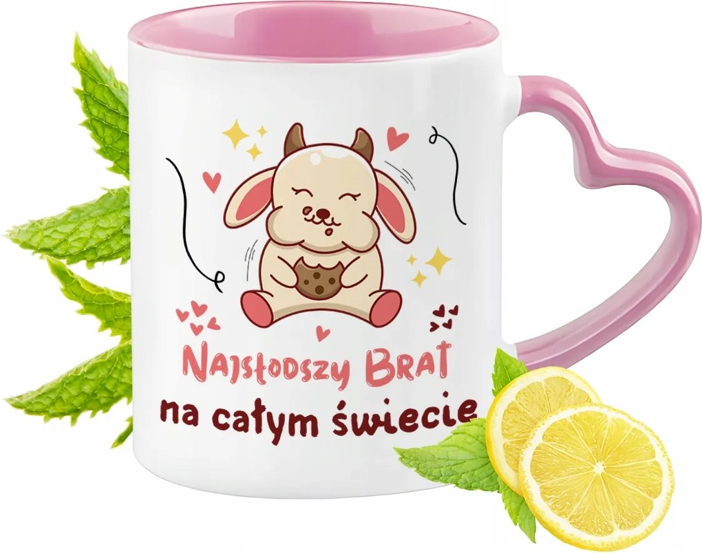 Bögre Testvérnek Rózsaszín Szív Alakú Füllel Kávé Ajándék