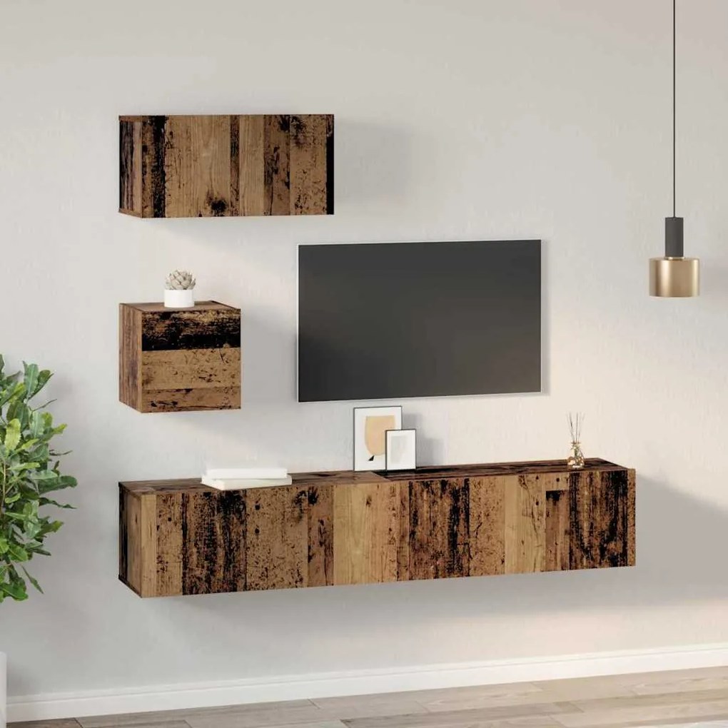 Fali TV Szekrény 4 pcs Régi fa 80 x 30 x 30.5 cm Faanyag
