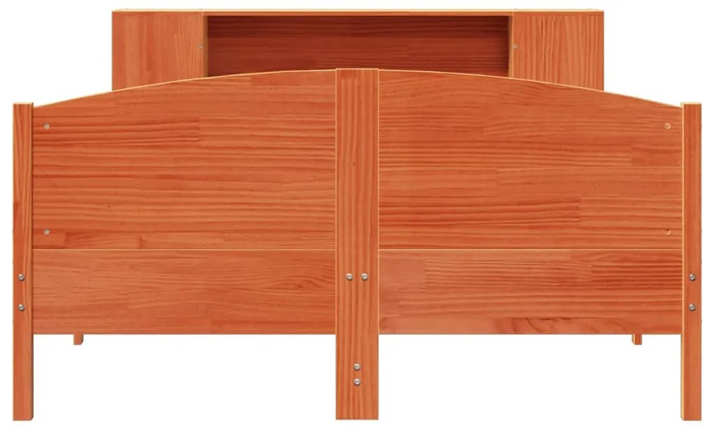 barna tömör fenyőfa könyvespolcos ágy matrac nélkül 150 x 200cm