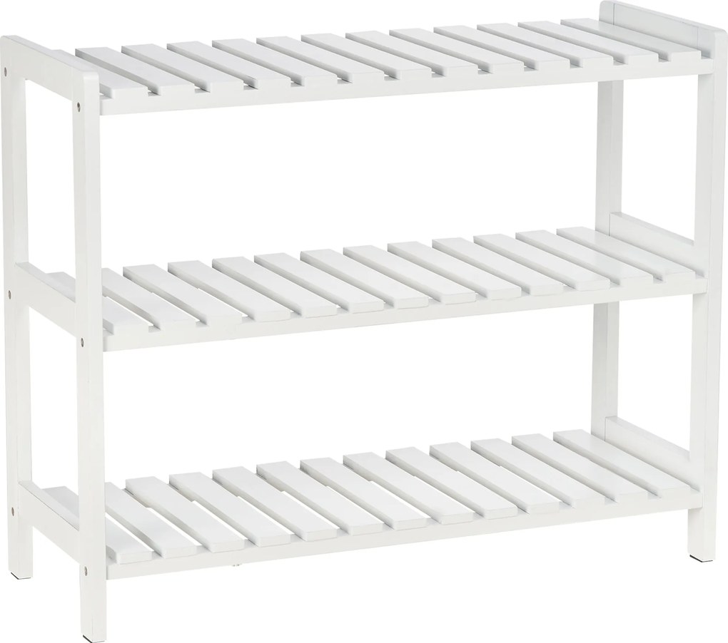 HOMCOM 3-Tier Fa Cipőtartó a Bejárathoz, 9 Pár Cipőre 70x26x57.5 cm Fehér | Aosom