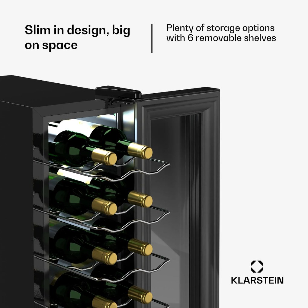 Klarstein Shiraz 14 Slim Uno borhűtő, 14 palack, 5 - 18 °C érintésvezérlés