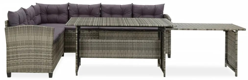 2-részes szürke polyrattan kerti bútorszett párnákkal
