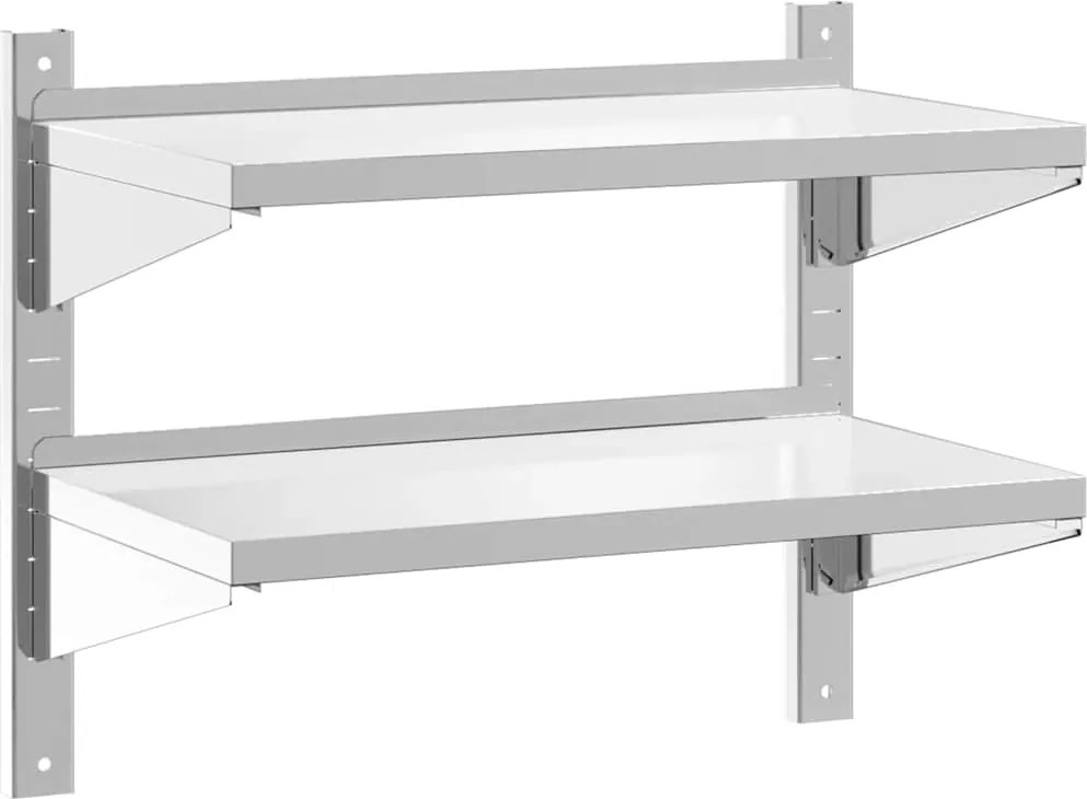 vidaXL 2 szintes ezüst rozsdamentes acél fali polc 75 x 40 x 60 cm
