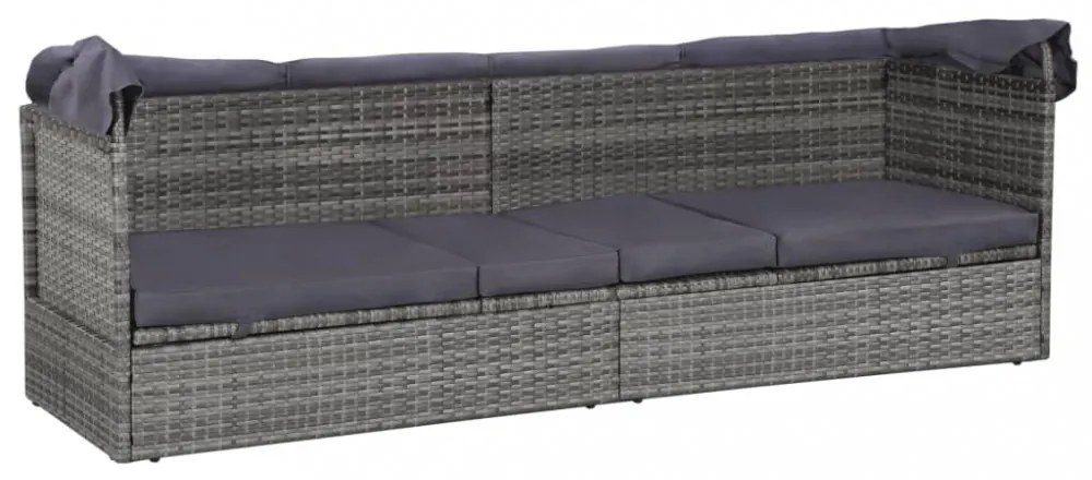 szürke polyrattan napellenzős kerti ágy 205 x 62 cm