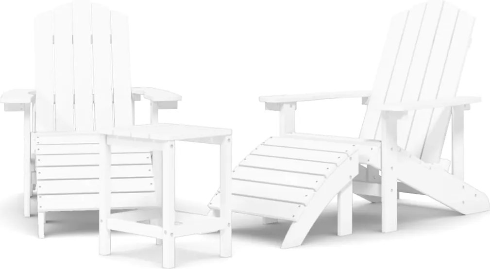 vidaXL fehér HDPE kerti adirondack székek lábtartóval és asztallal