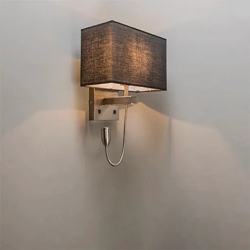 Acél fali lámpa fekete árnyékolóval és olvasókarral, LED-del - Bergamo