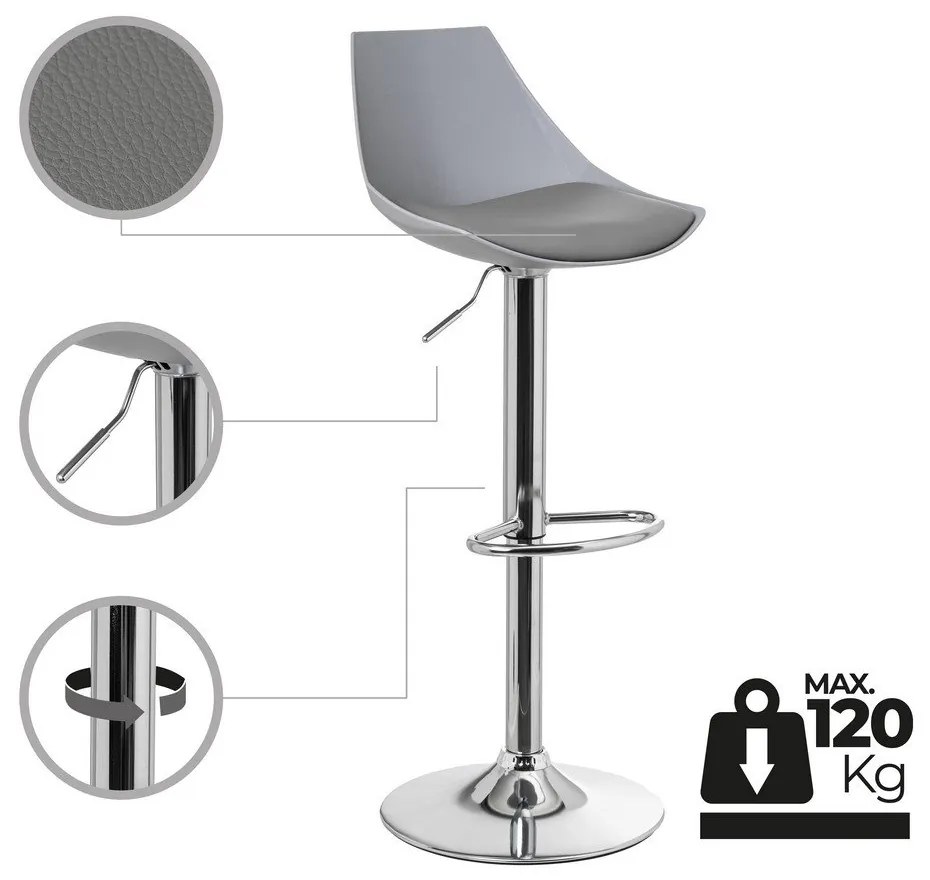 Szürke bőr utánzat állítható magasságú bárszék szett 2 db-os (ülésmagasság 56,5 cm) – Casa Selección