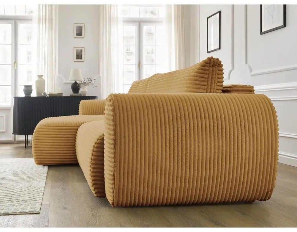 Mustársárga kordbársony kinyitható sarokkanapé (bal oldali) Lucien – Bobochic Paris