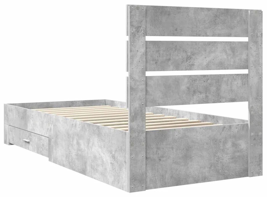 vidaXL Ágykeret fiókkal fejtámlával Beton Szürke 100 x 200 cm Faanyag