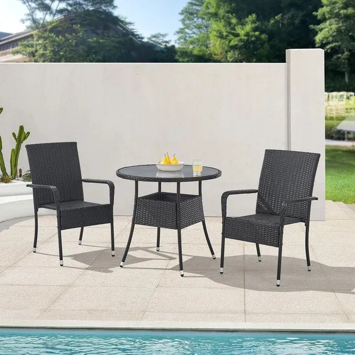 Juskys Yoro rattan kerek asztal Ø80 cm - fekete
