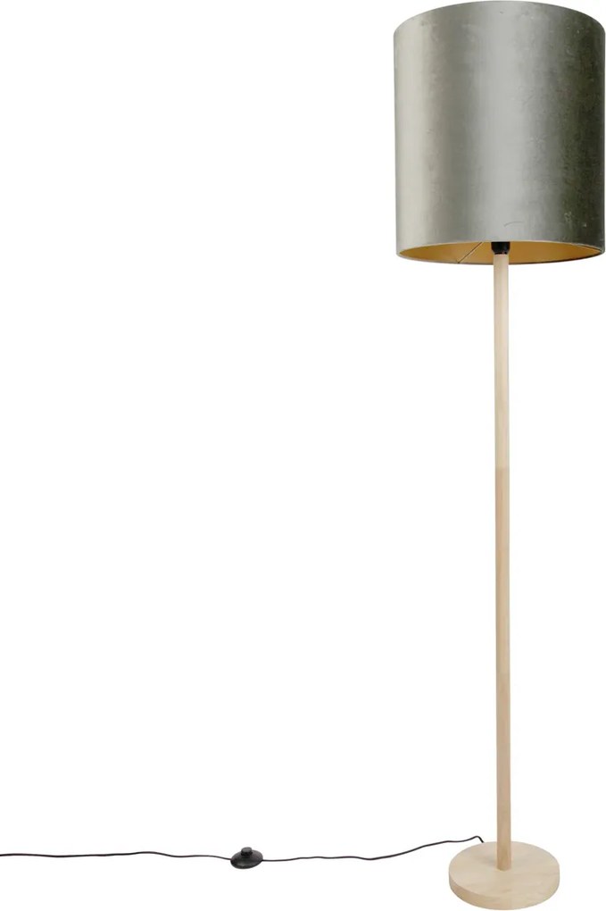 Fa állólámpa zöld bársonyernyővel 40 cm - Mels