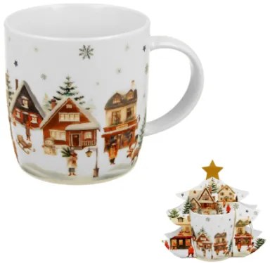 Karácsonyi porcelán bögre fenyőfa díszcsomagolásban 400 ml Christmas Village