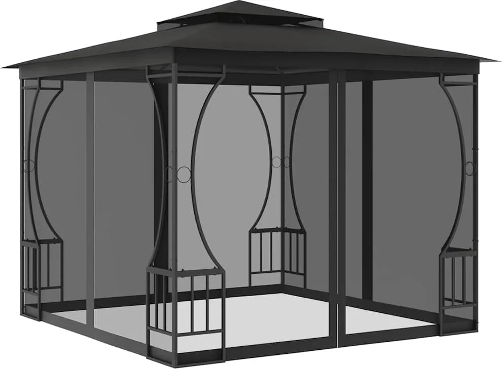 vidaXL antracitszürke pavilon hálóval 300 x 300 x 265 cm
