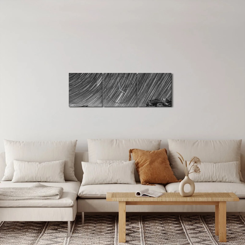 Fekete-fehér kép egy csillagos ég (órával) (90x30 cm)