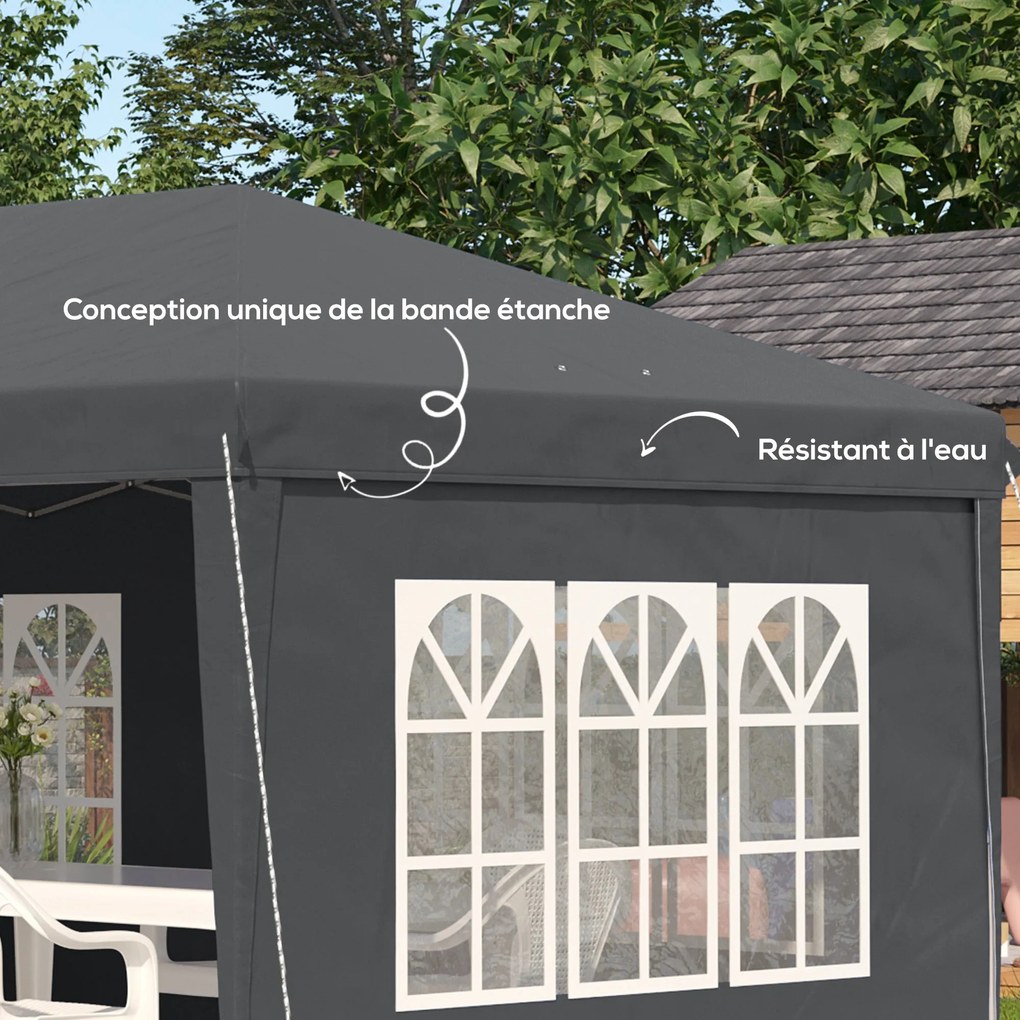 Outsunny Kültéri Kerti Pop-Up Összecsukható Pavilon - Esemény Sátra - 3 x 6 m - Márkázott Napernyő - 3 Leválasztható Oldallal - Földhorgok + Hordtáska