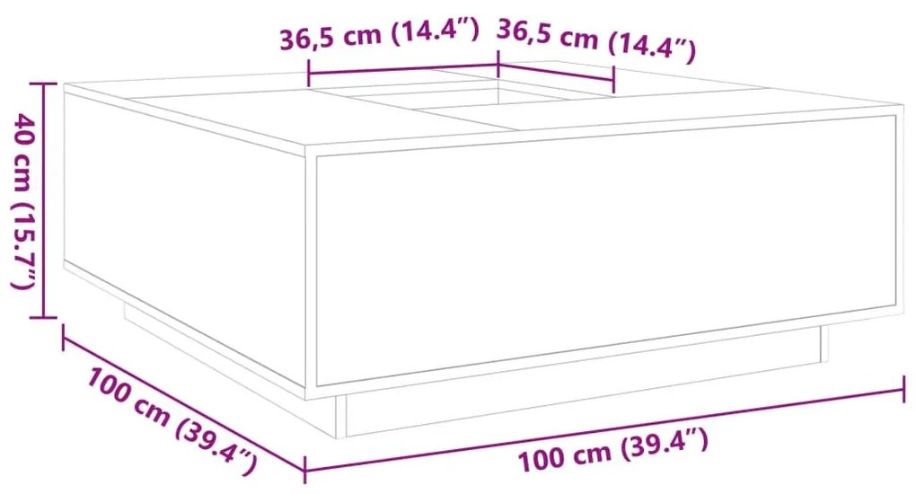 betonszürke szerelt fa dohányzóasztal 100x100x40 cm