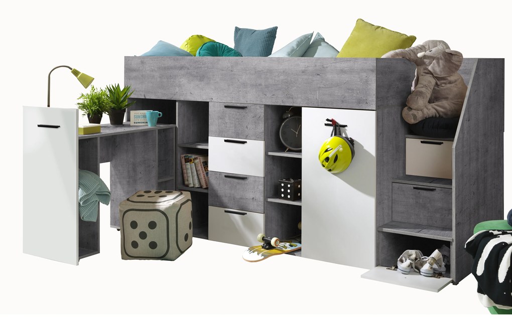 Kombinált gyerekágy 90 cm Kesa 3 (beton + matt fehér) (J). 1085826