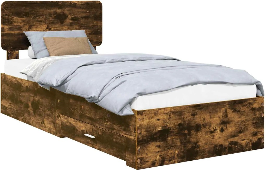 vidaXL Ágykeret fejtámlával fiókkal Füstölt tölgy 90 x 190 cm Faanyag