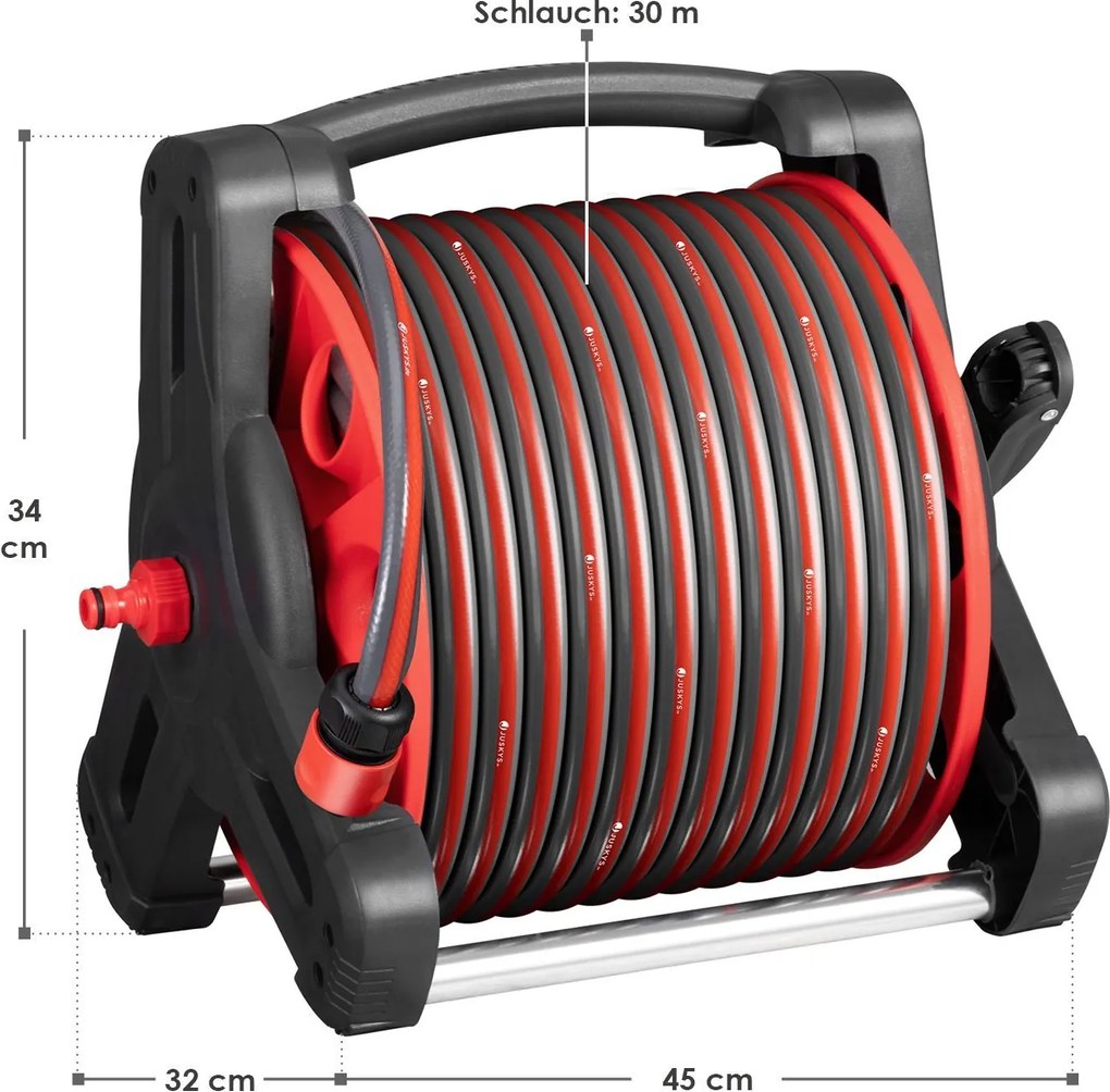 Juskys Hordozható tömlődob Basic 30m - piros