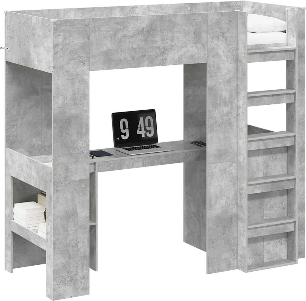 vidaXL Emeletes ágykeret íróasztallal Beton Szürke 75 x 190 cm Faanyag