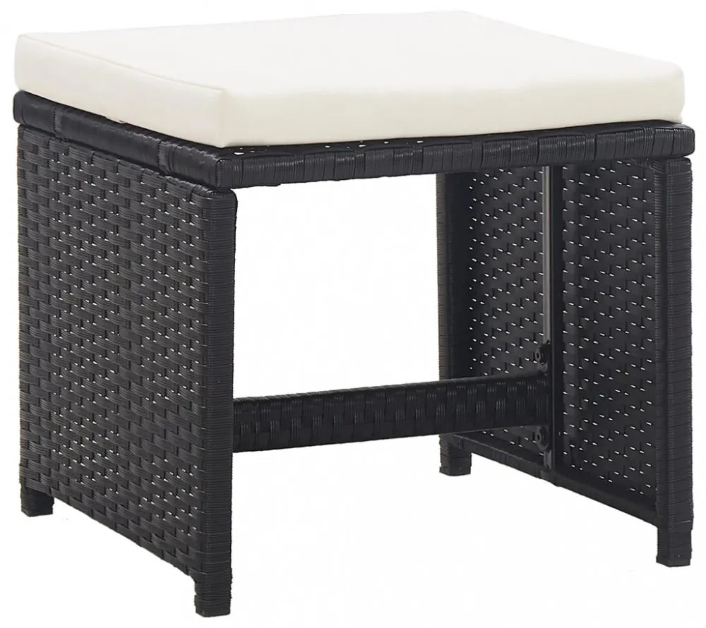 17 részes fekete polyrattan kültéri étkezőszett párnákkal