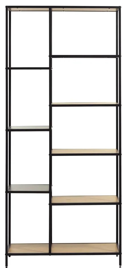 Fekete-natúr színű könyvespolc tölgyfa dekorral 80x180x35 cm Altino – Unique Furniture