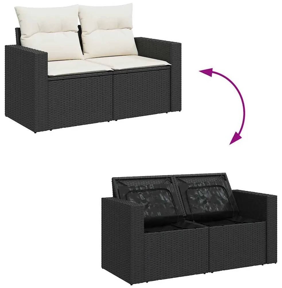 vidaXL 9 részes fekete polyrattan akácfa kerti ülőgarnitúra párnákkal