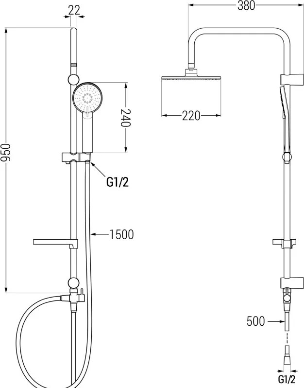 Mexen Slim Carl felületi zuhanykészlet esőztetővel és termosztatikus zuhanycsapteleppel, króm - 77105240-00