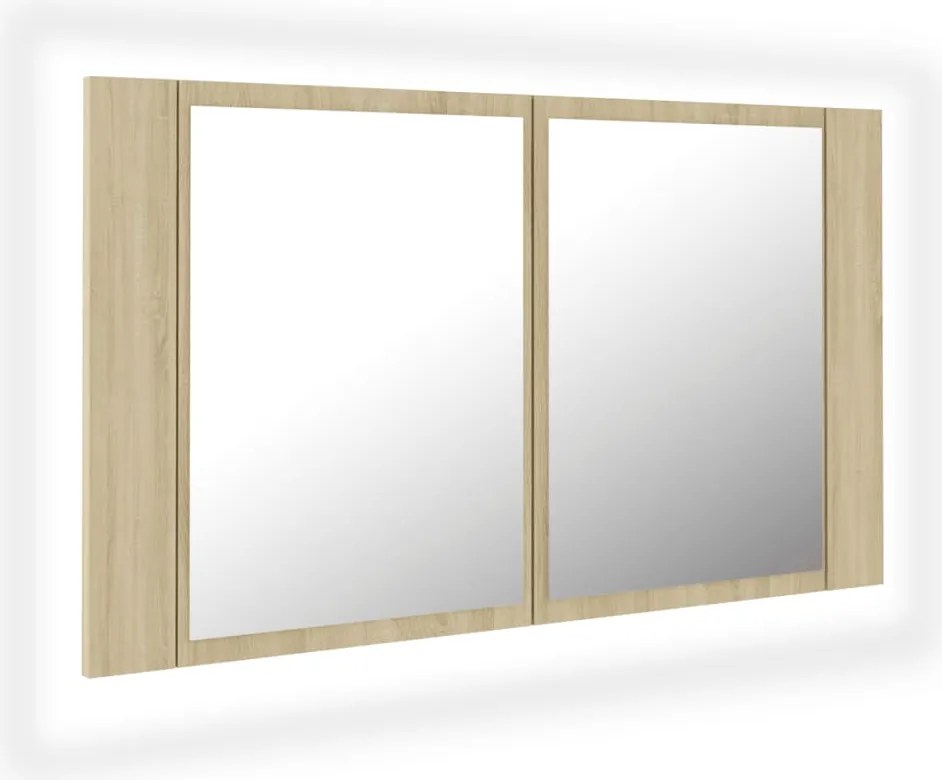 vidaXL tölgyszínű akril LED-es tükrös fürdőszobaszekrény 80x12x45 cm