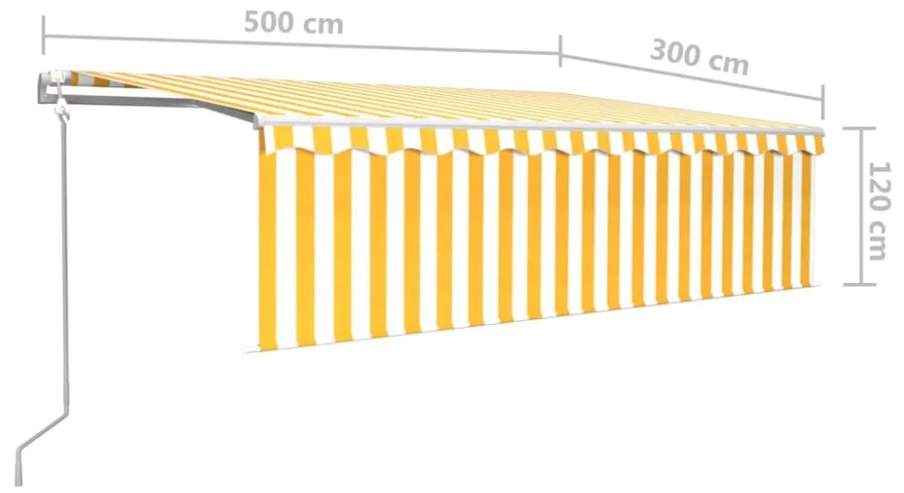 sárga-fehér redőnyös, LED-es, szélérzékelős napellenző 5x3 m