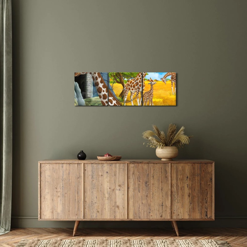 Kép - zsiráf család (órával) (90x30 cm)
