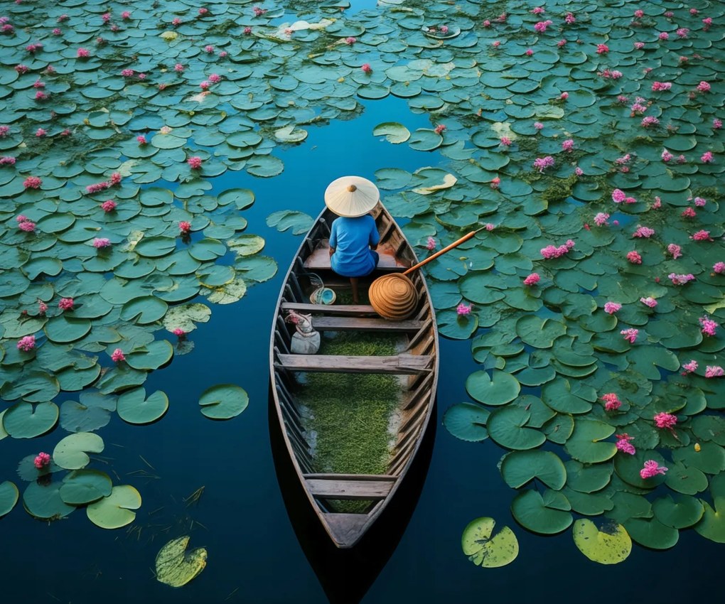 Poszter 60x50cm Csónak a tavirózsa között