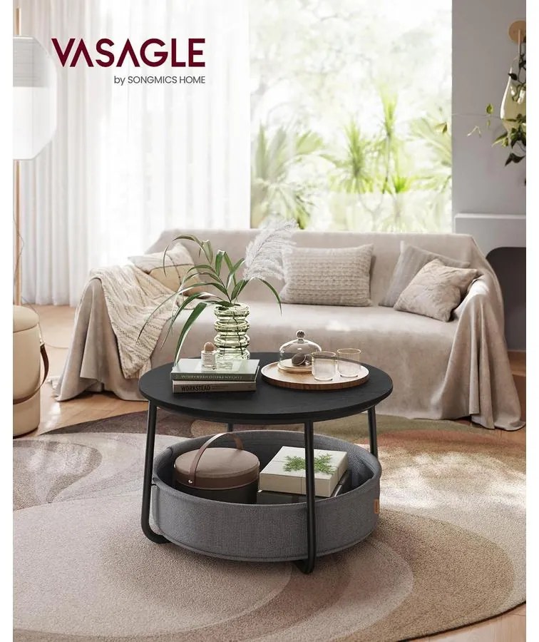 Kerek dohányzóasztal 75 cm átmérőjű, tintafekete-pala szürke