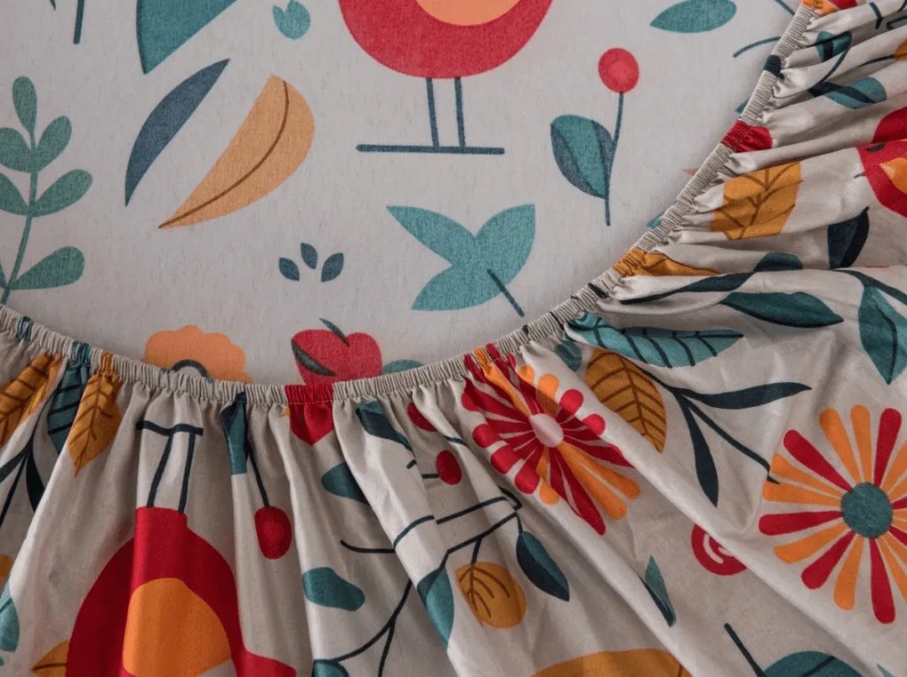 Mikroszálas gumis lepedő RETRO BIRD színes 90x200 cm
