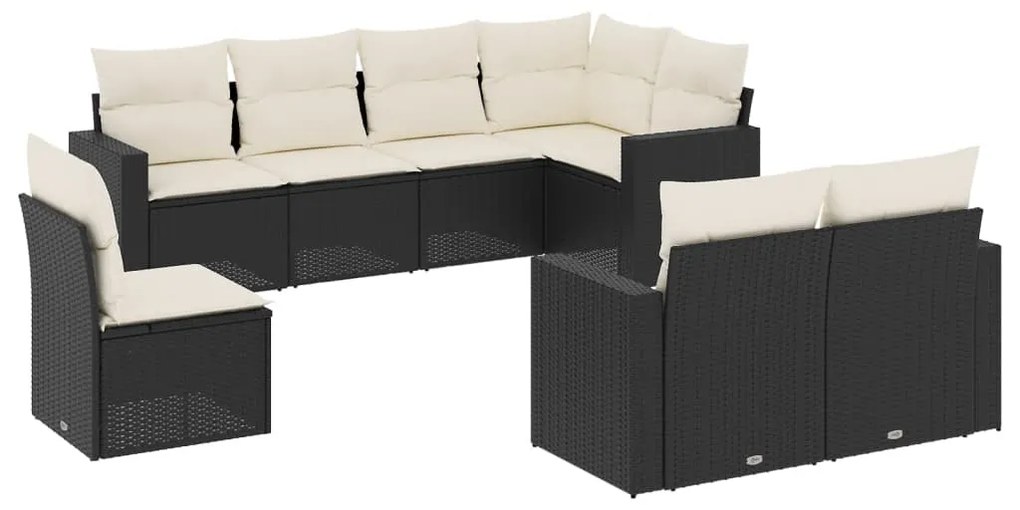 8 részes fekete polyrattan kerti ülőgarnitúra párnákkal