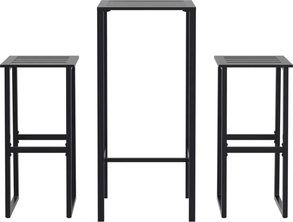 vidaXL 3 részes fekete porszórt acél kerti bárszett