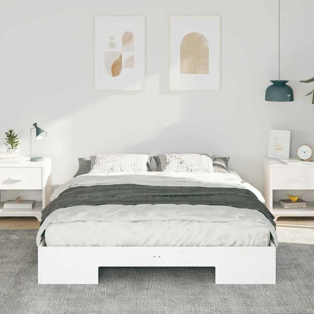 vidaXL Földi ágykeret tárolóval Fehér 140 x 200 cm Tömör fenyőfa