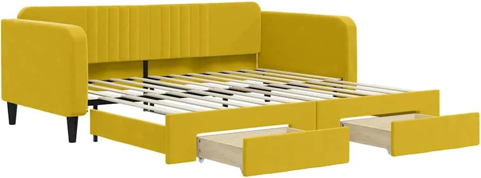 vidaXL sárga kihúzható bársony heverő fiókkal 100 x 200 cm