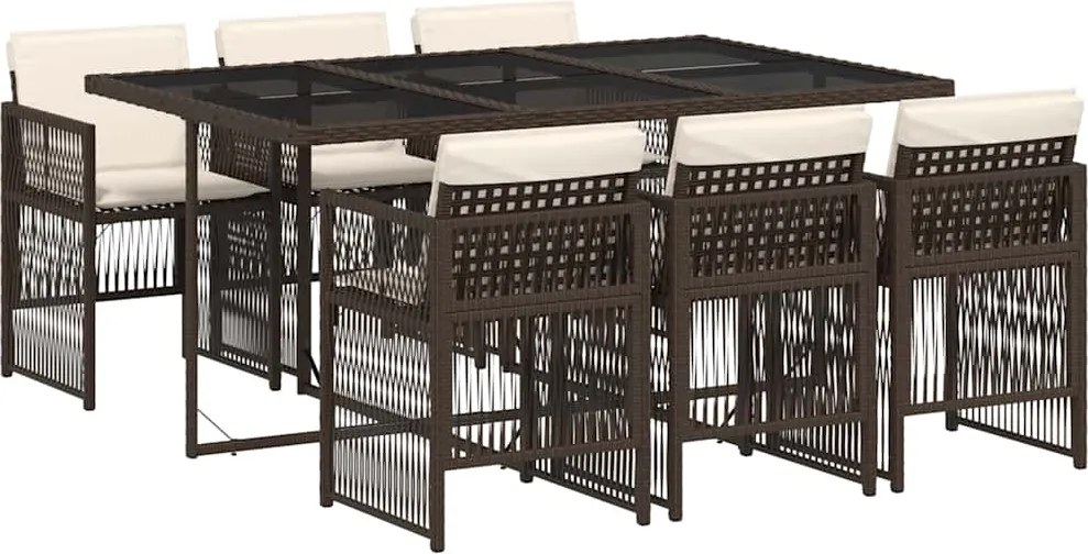 vidaXL 7 részes barna polyrattan kerti étkezőgarnitúra párnával