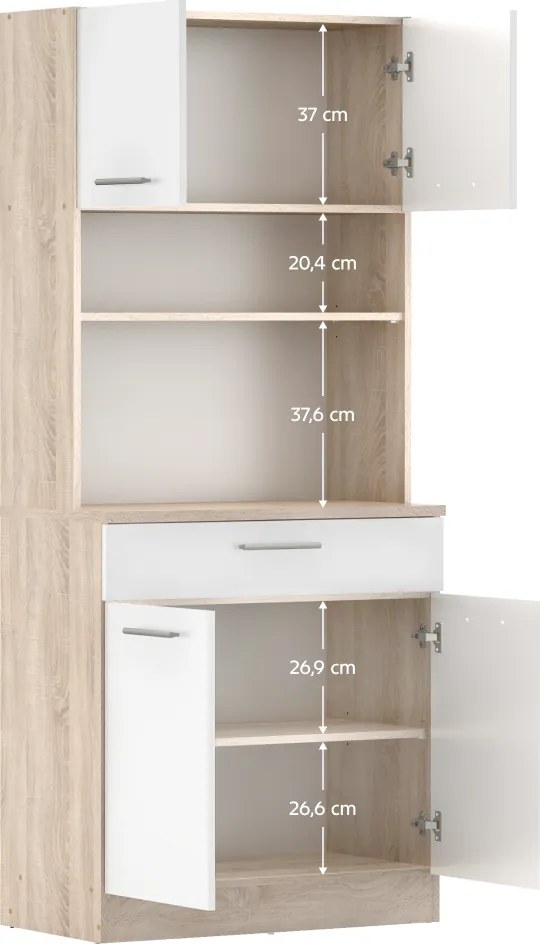 Négyajtós szekrény, sonoma tölgy/fehér, DOMIS NEW