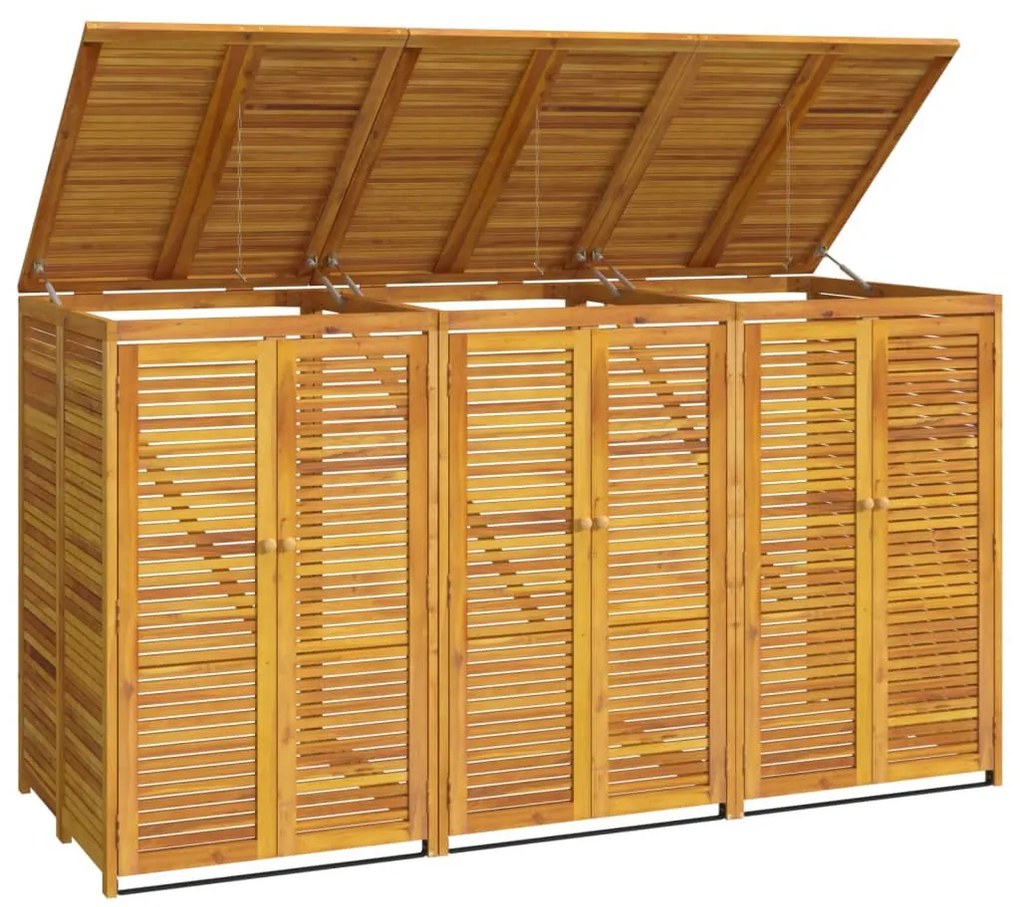 tömör akácfa tripla kukatároló 210 x 89 x 117 cm