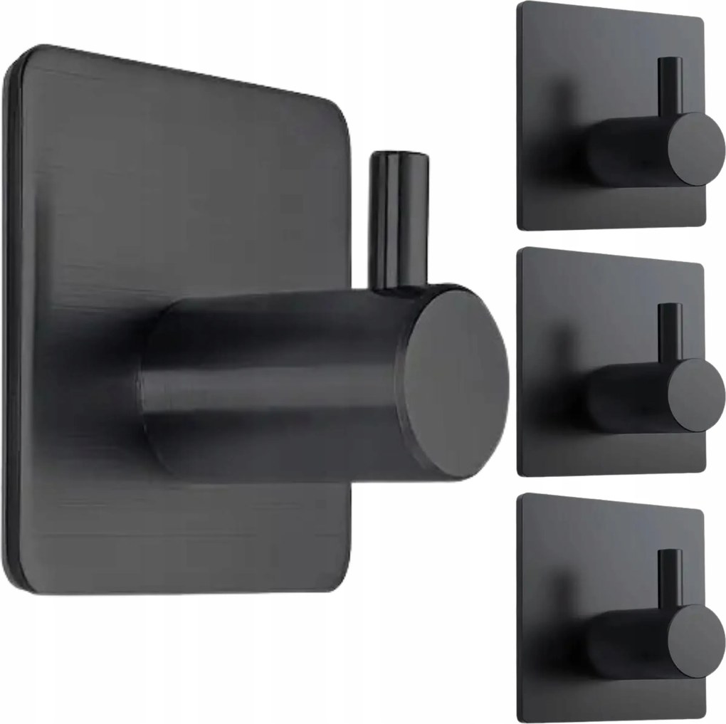 Akasztó szett Fekete 4x Ragasztó Akasztó Fürdőszoba Törölközőtartó