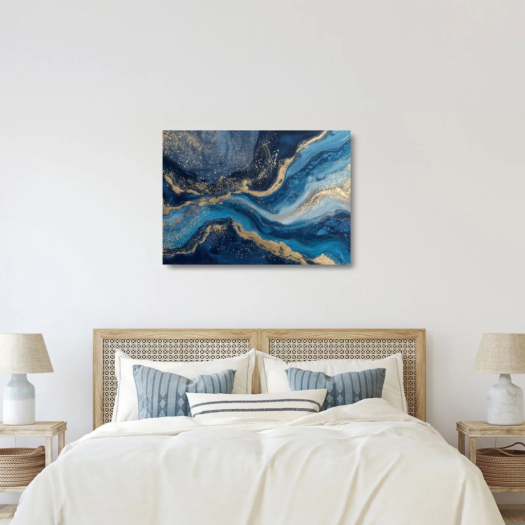 Üveg kép - Kék-arany absztrakt márvány (70x50 cm)