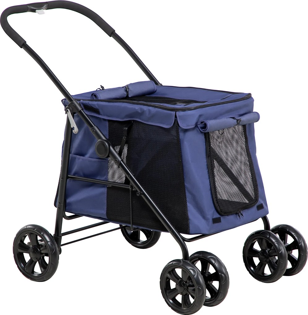 PawHut Kutya Babakocsi, Összecsukható Kutya Kocsi, Kutyás Trolley Párnával, Macska Kocsi 20 kg-ig, Macska Kocsi Kis és Közepes Kutyák Számára Oldalsó