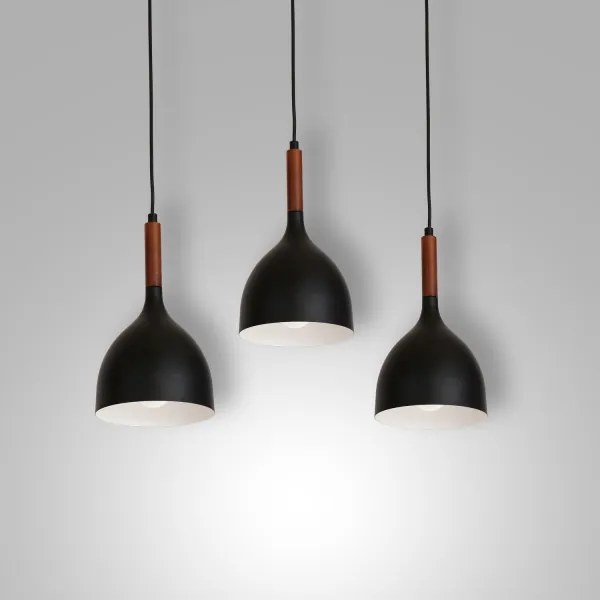 Csillár zsinóron NOAK WOOD 3xE27/15W/230V fekete/bükkfa