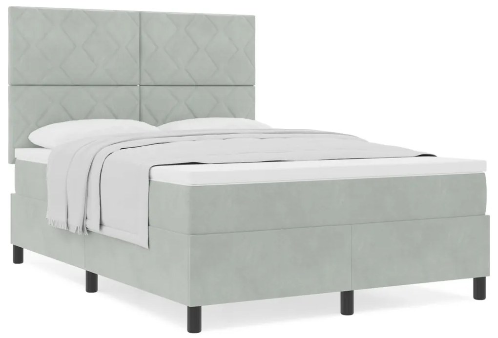 Boxspring Ágy Matrac Fény Szürke 160x200 cm Bársony